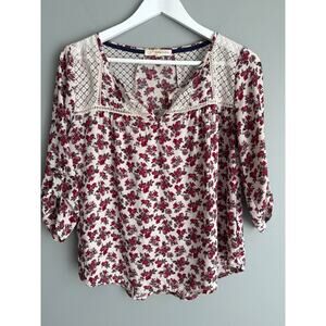 Rewind Blouse Size S Ivory Floral Rose Print Lace Yoke Cottagecore Romantic Boho